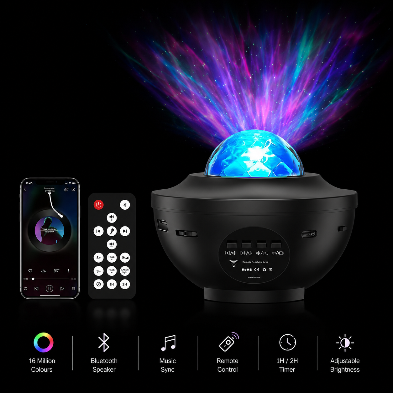 LED Starry Galaxy Projector Night Light Gift USB Bluetooth Music Player Star NightLight Colorful Projector Night Lamp