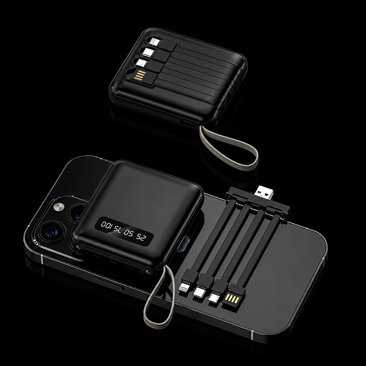 30000mAh Mini Power Bank Fast Charging Large Capacity Portable Power Bank 4 in 1 Cable