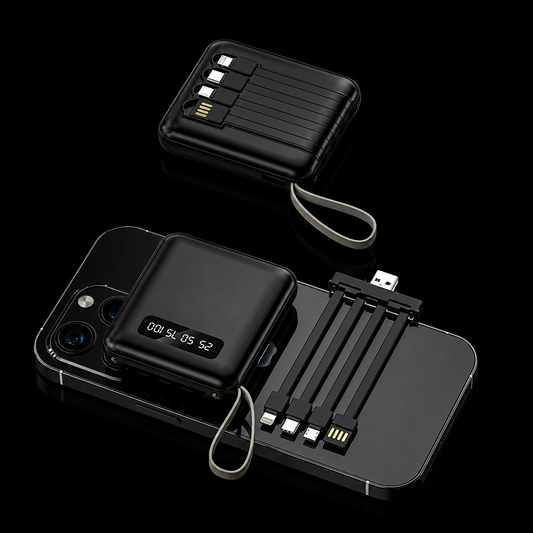 30000mAh Mini Power Bank Fast Charging Large Capacity Portable Power Bank 4 in 1 Cable