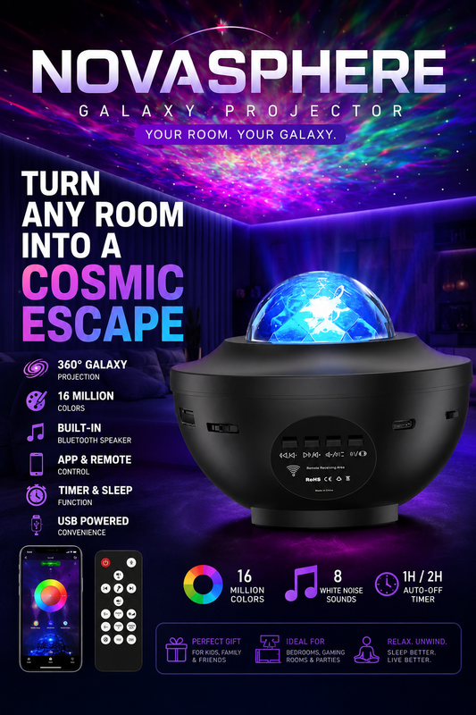 NovaSphere Galaxy Projector with Bluetooth Speaker & App Control